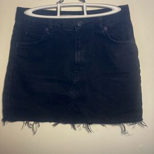 Topshop Denim Zip Miniskirt with Frayed Edge